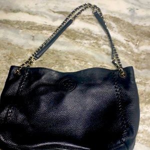 Tory Burch Black Purse with Metal Braided Strap